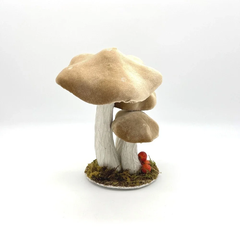 Whimsical Mushroom Decor Set Velvet Mushroom‎ Stems Red Berries Enchanted Forest